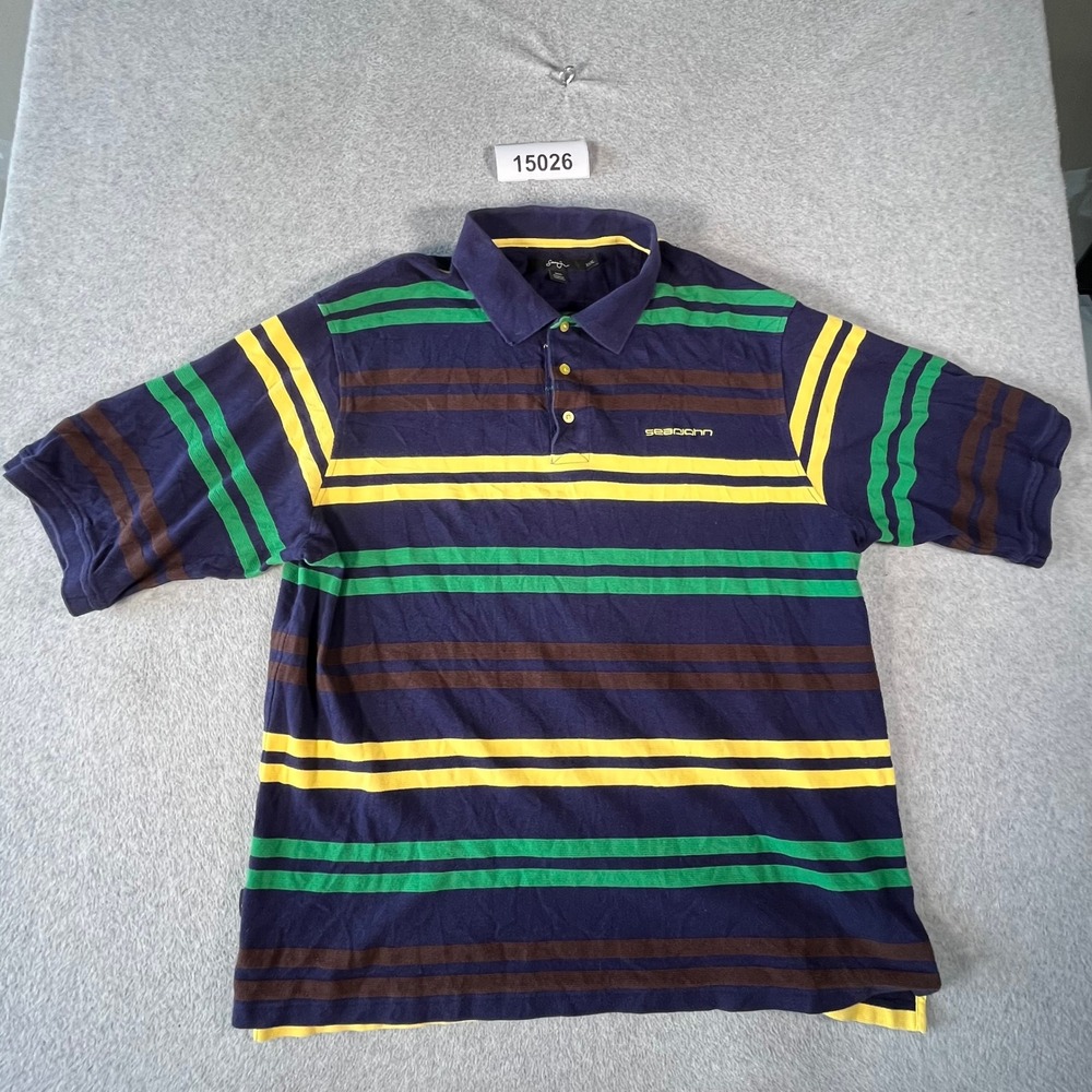 Sean John Polo Shirt Mens XXXL Blue Striped Excellent Short Sleeve Streetwear